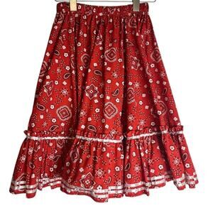 Vintage Pitchfork Brand Square Dancing Western Country Cowgirl Red Bandana Skirt